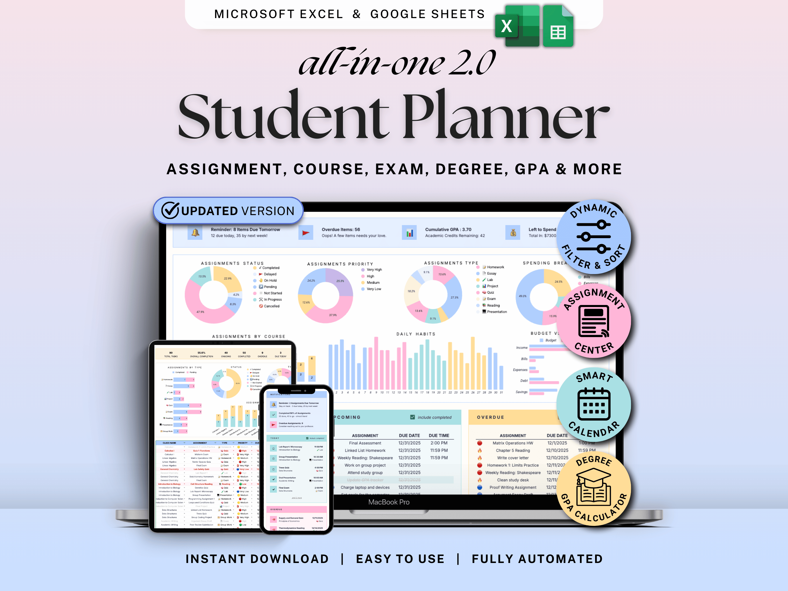 Assignment Tracker Google Sheets & Excel: Stay on Top of Every Deadline