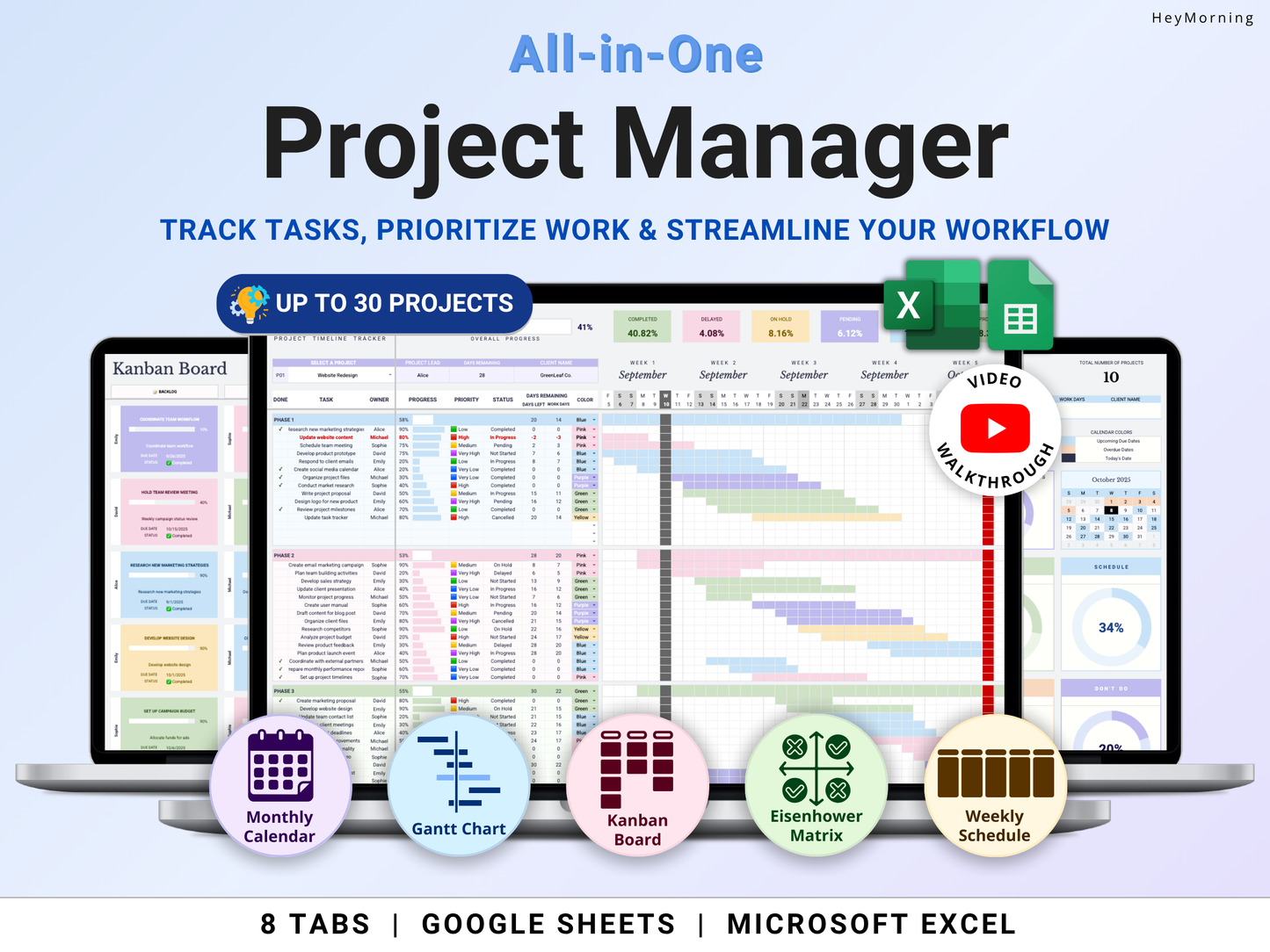 All-in-One Project Manager Spreadsheet - Pastel