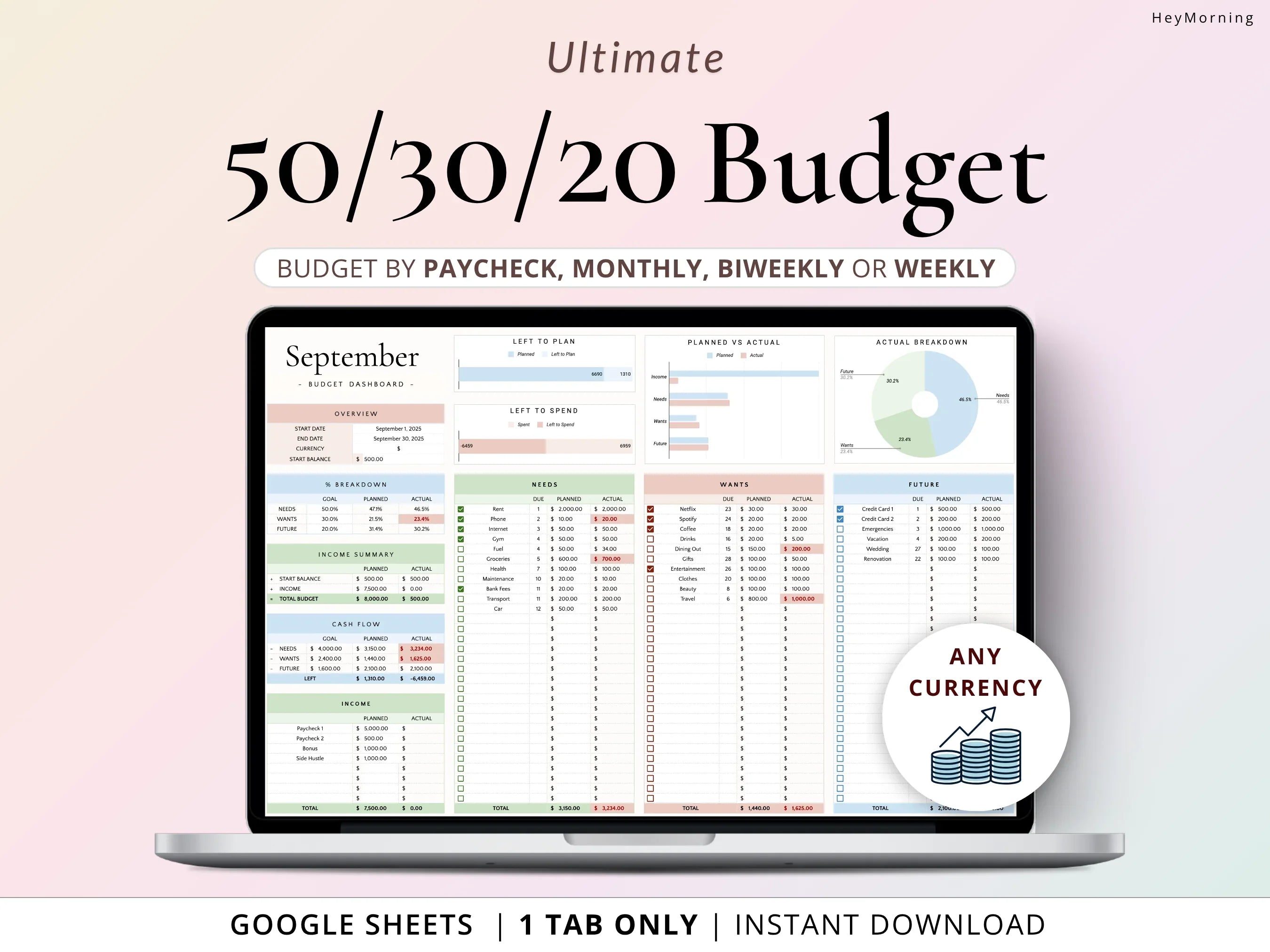 50/30/20 Budget - Pastel - Hey Morning