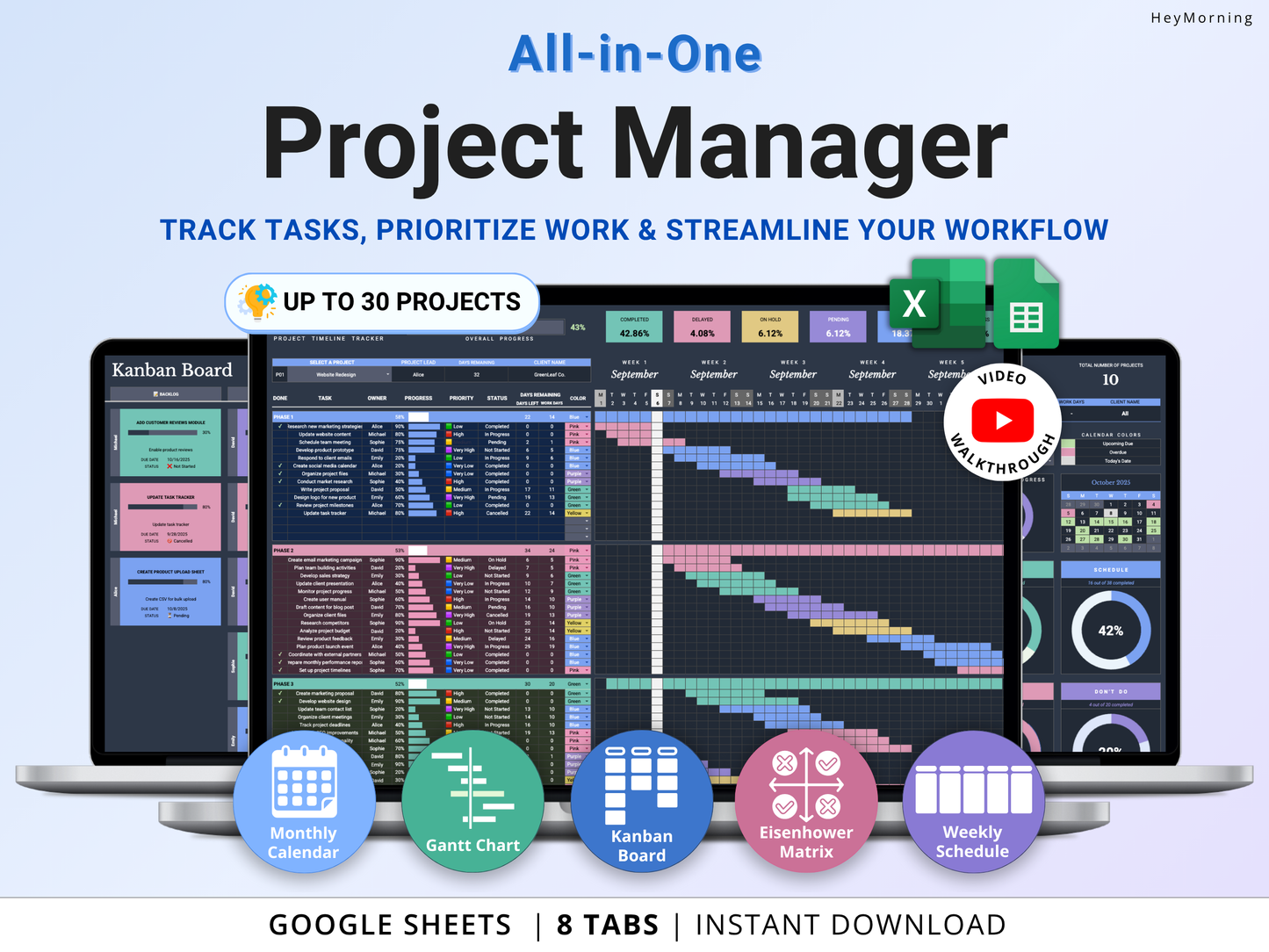 All-in-One Project Manager Spreadsheet - Dark