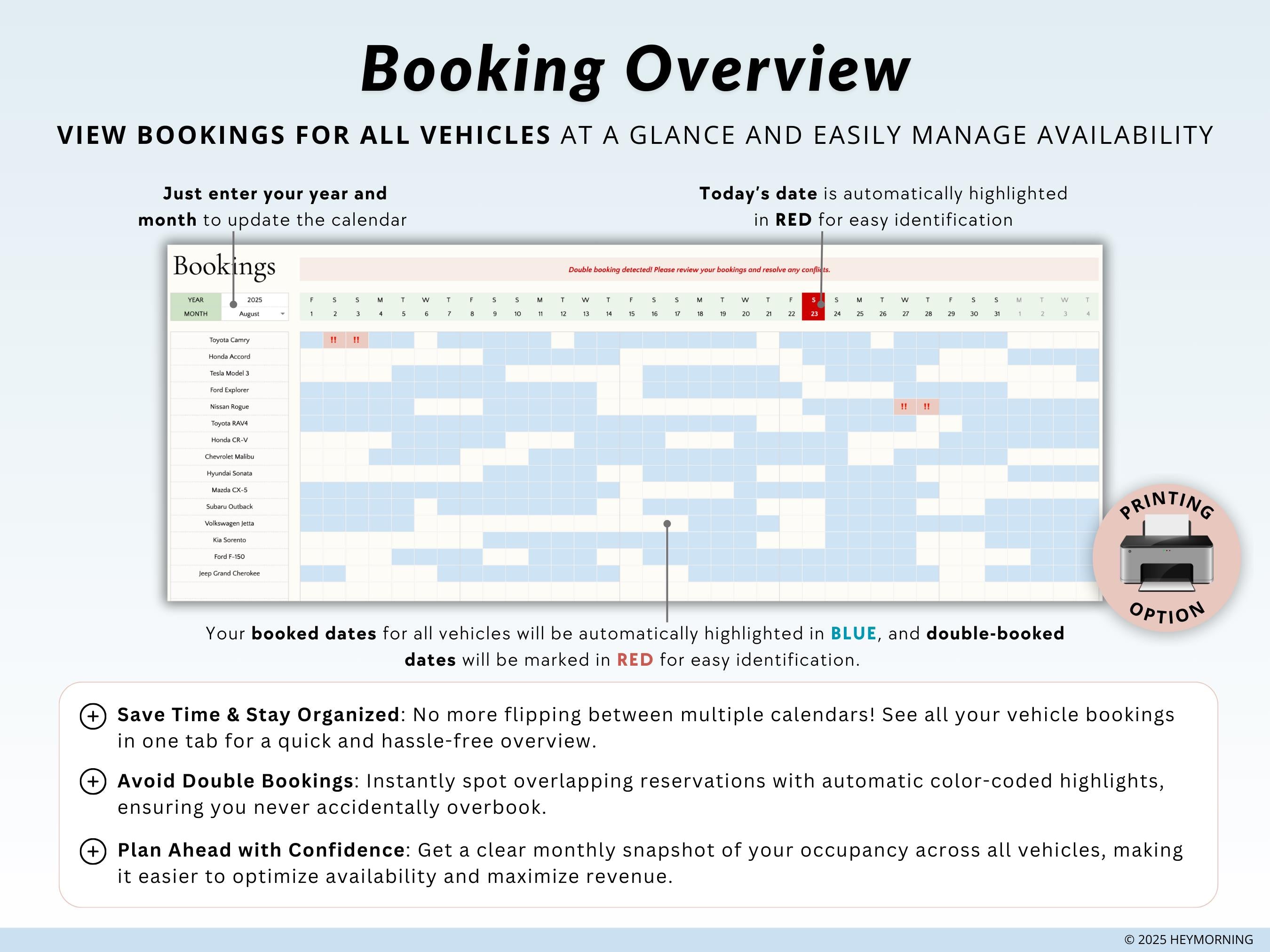 Car Rental Booking Calendar - Hey Morning