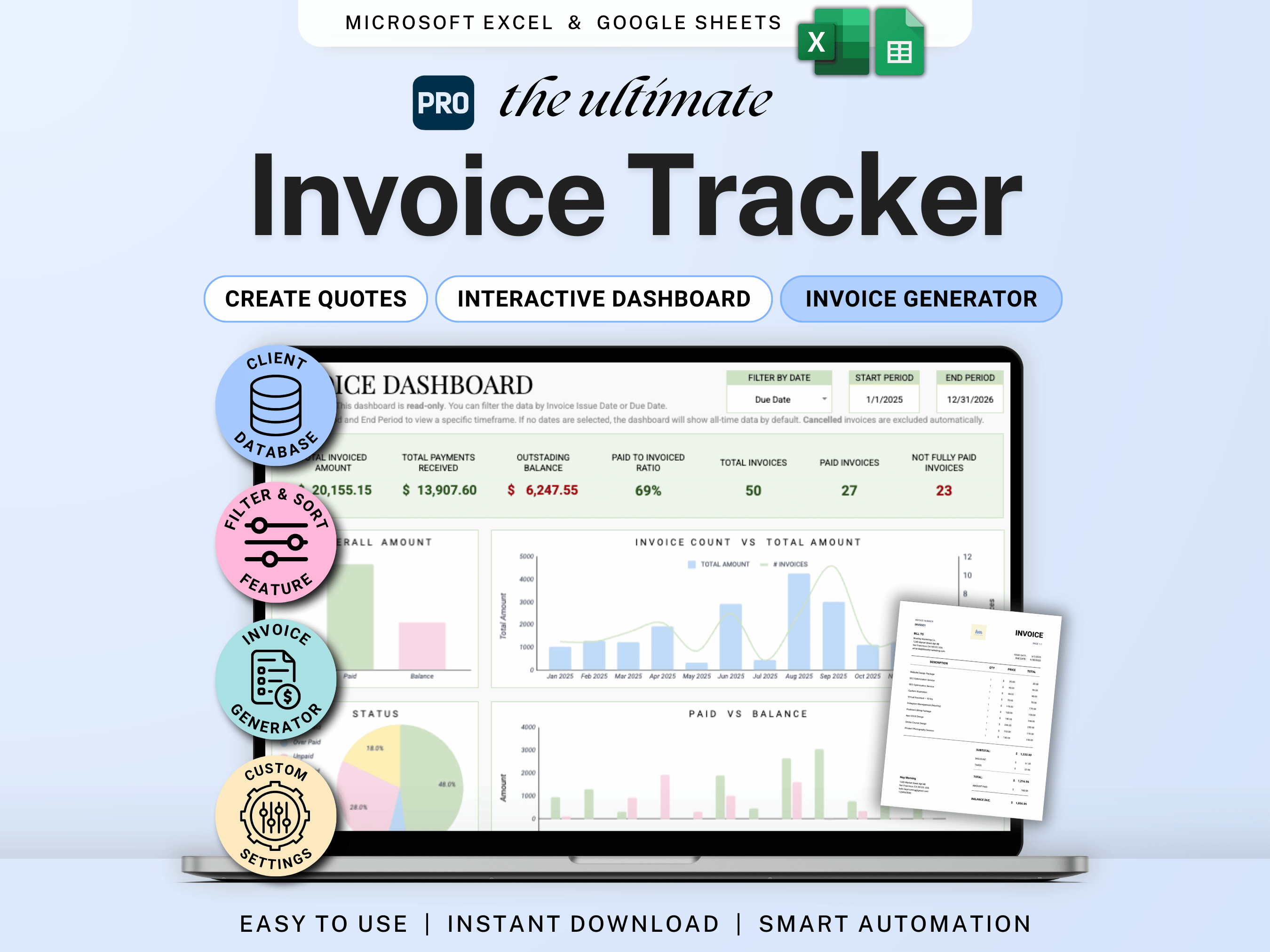 Ultimate Client Invoice Tracker & Generator - Google Sheets & Excel ...