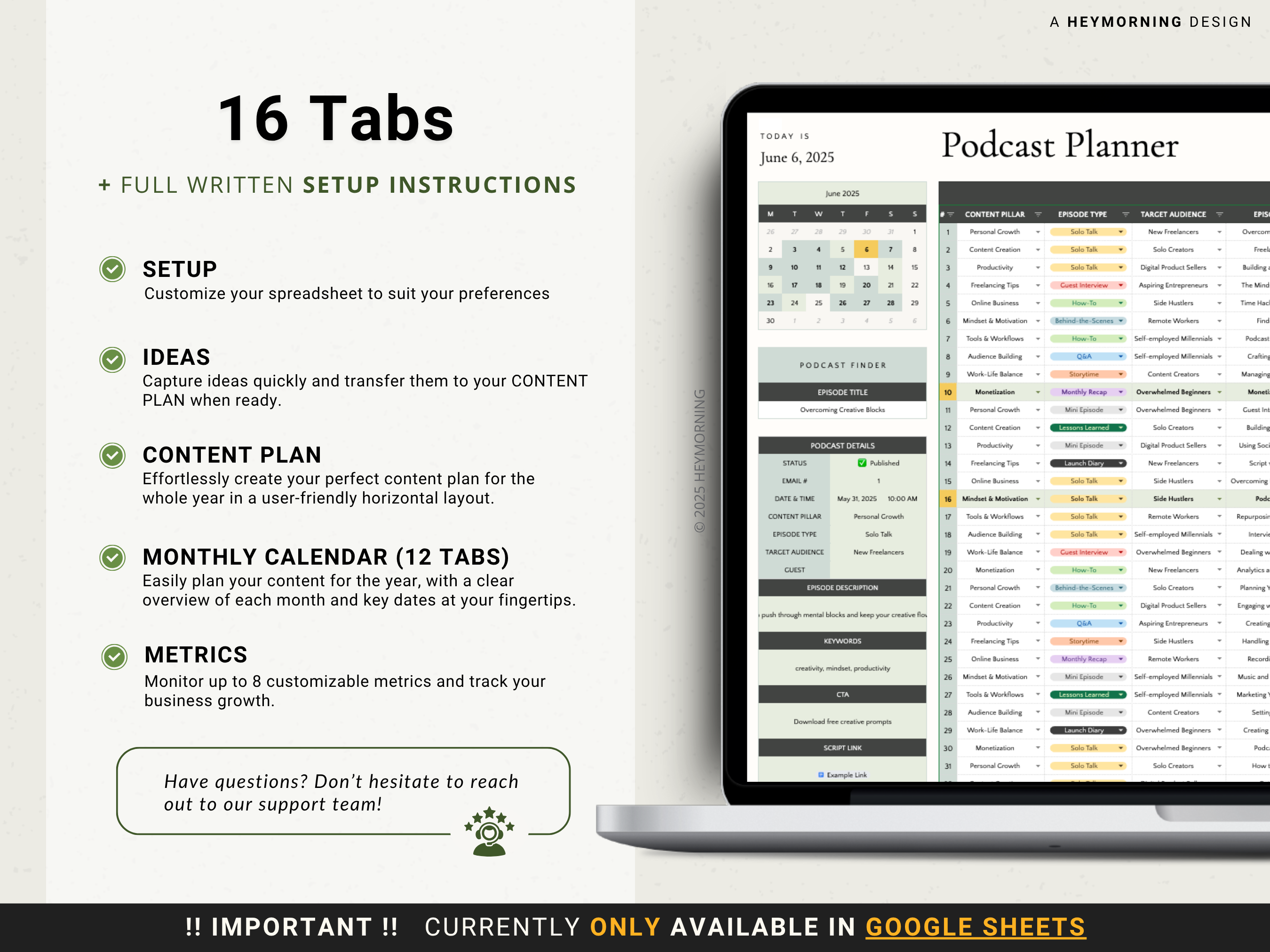 Podcast Content Planner - Hey Morning