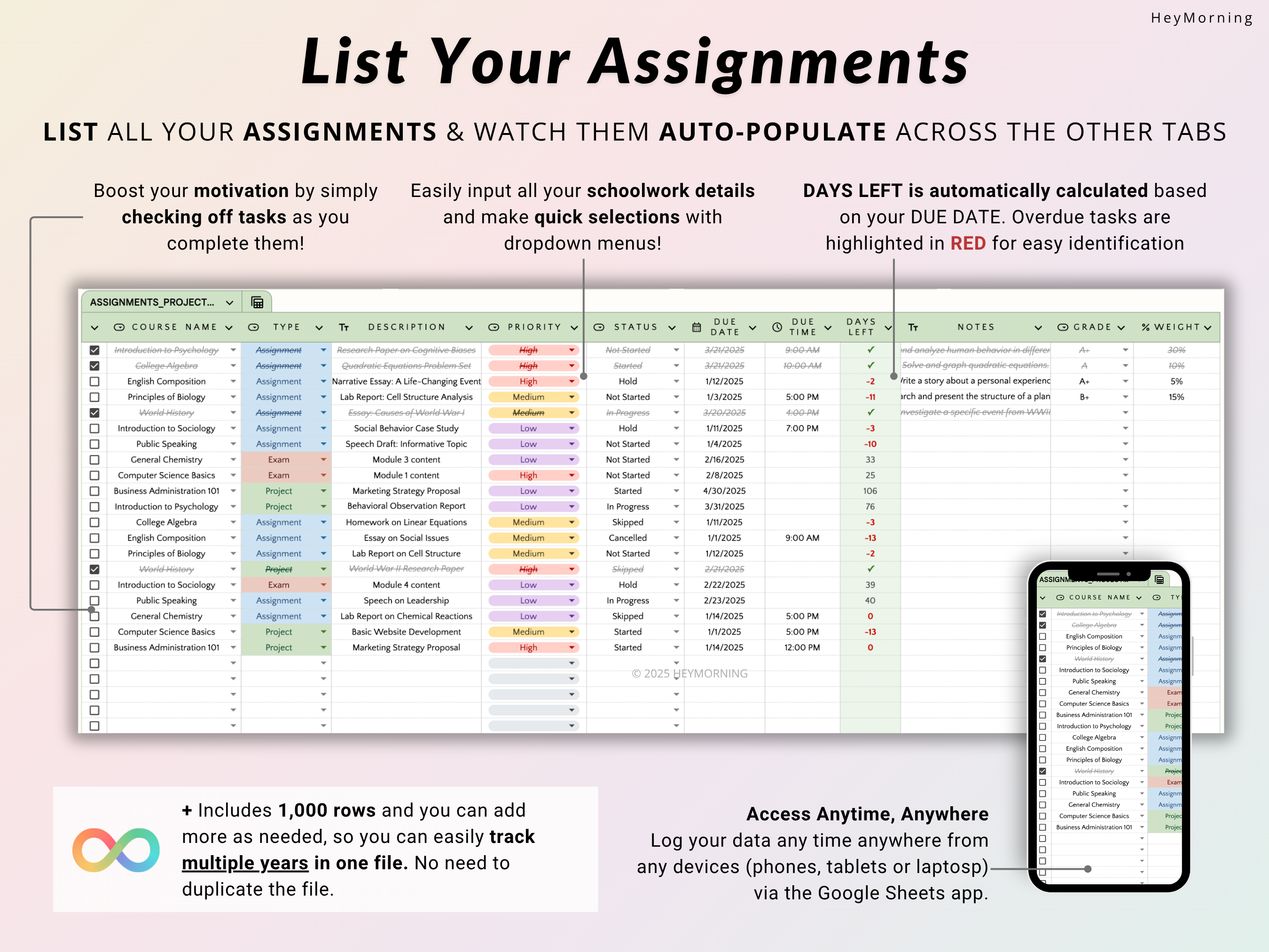 Assignment Tracker - Pastel - Hey Morning