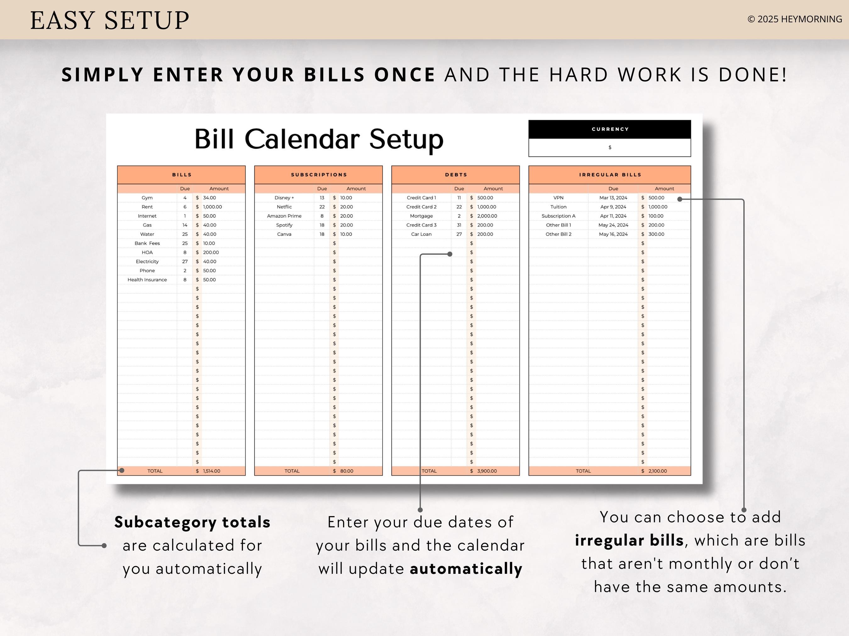 Bill Calendar - Hey Morning
