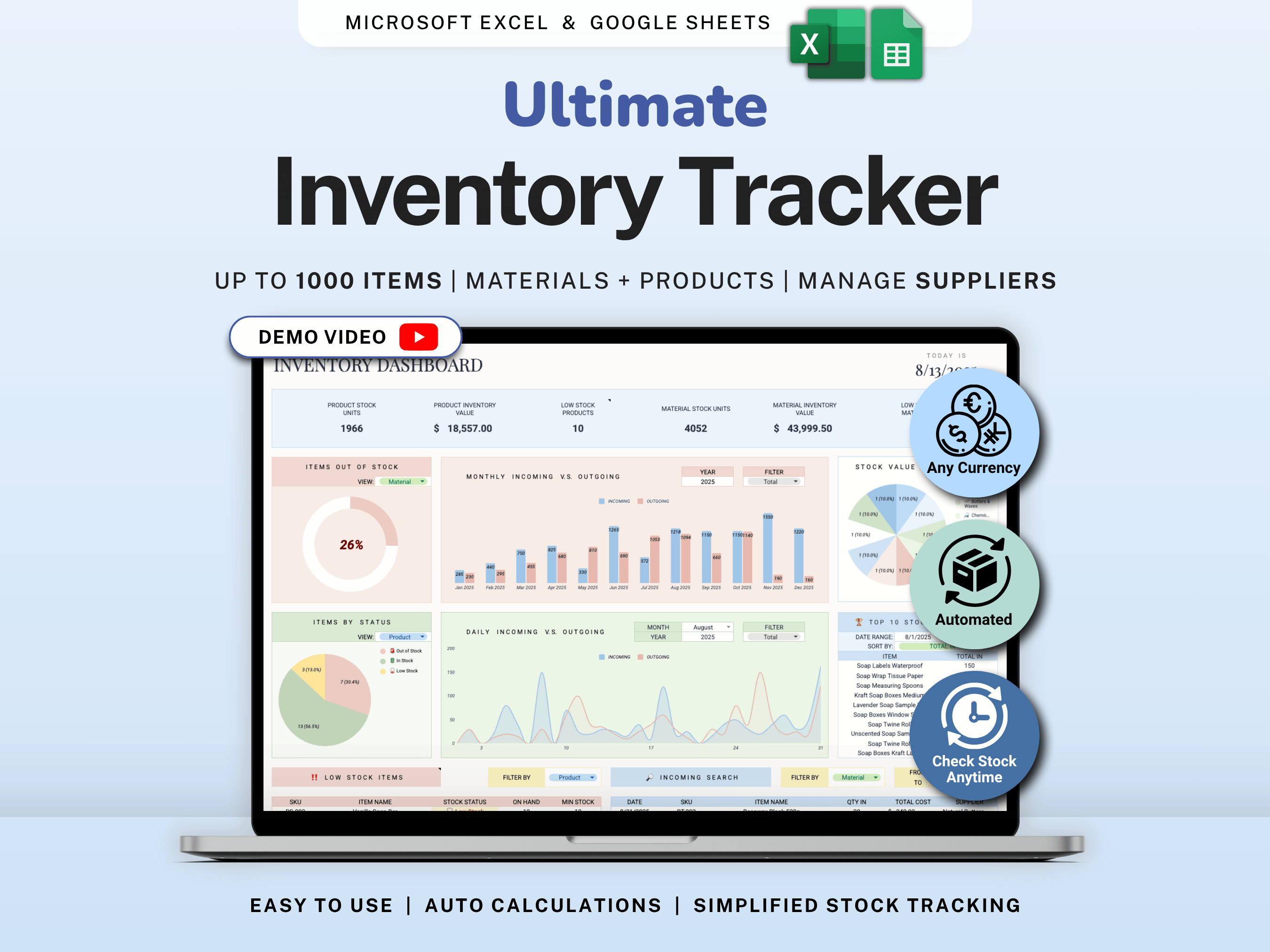 Inventory Tracker Spreadsheet - Google Sheets & Excel – Hey Morning