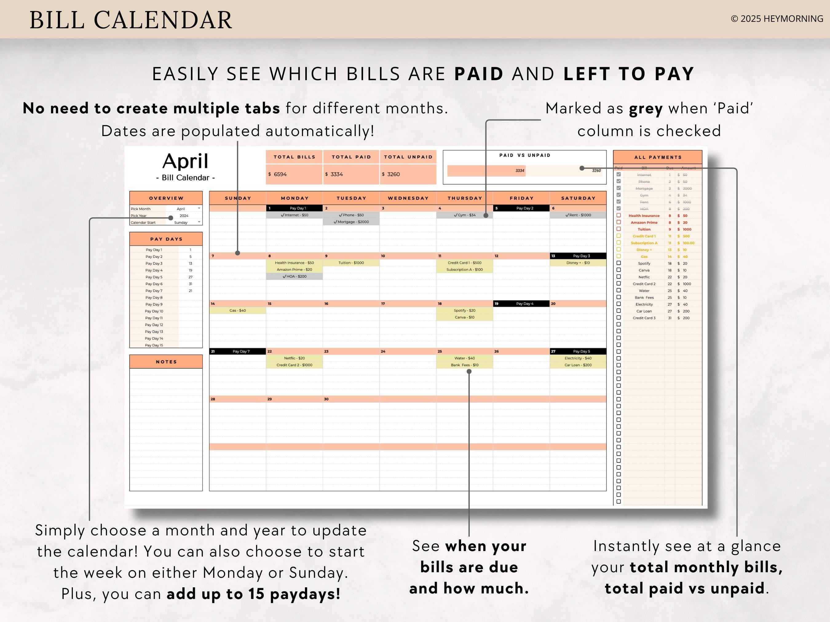 Bill Calendar - Hey Morning