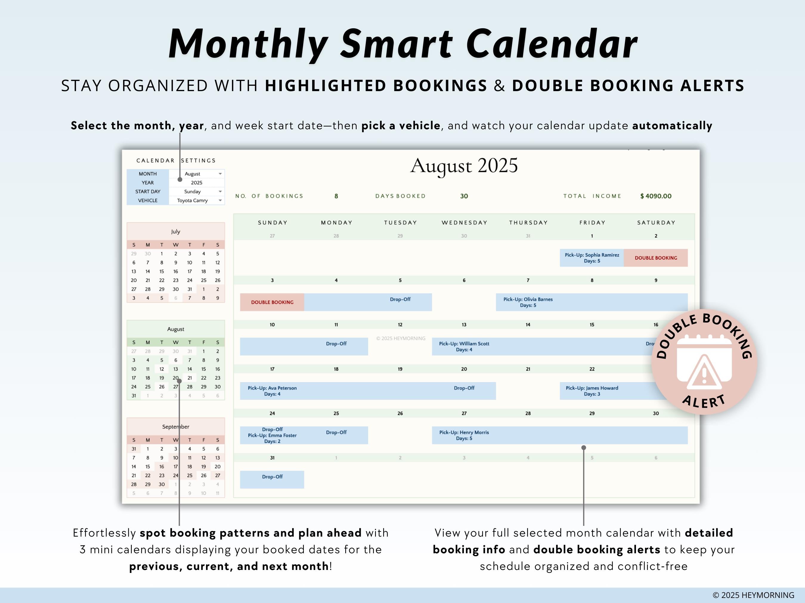 Car Rental Booking Calendar - Hey Morning