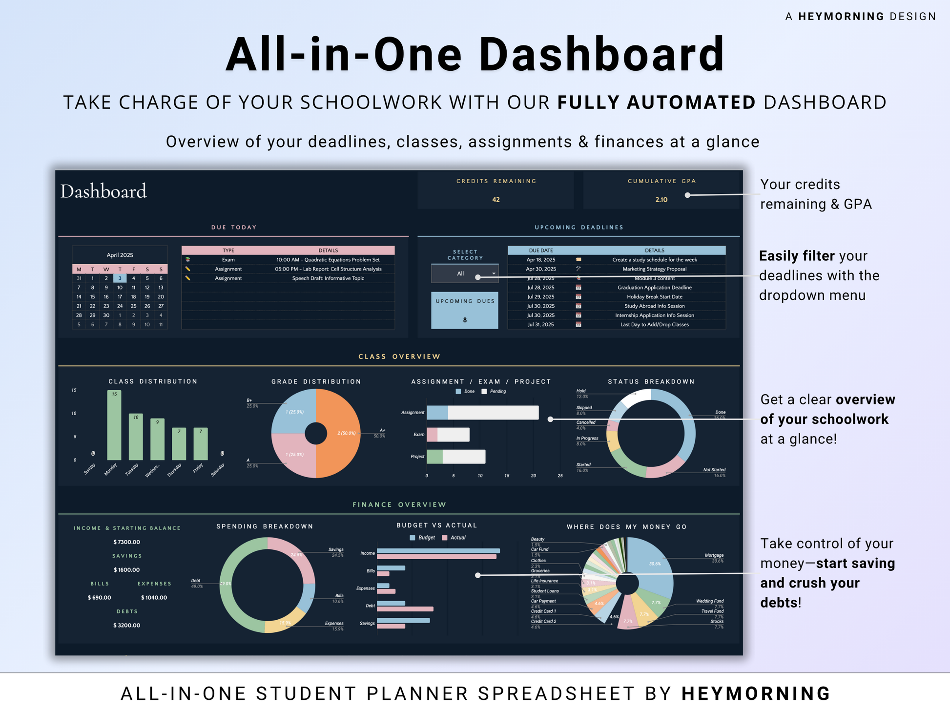 All-in-One Student Planner - Dark - Hey Morning