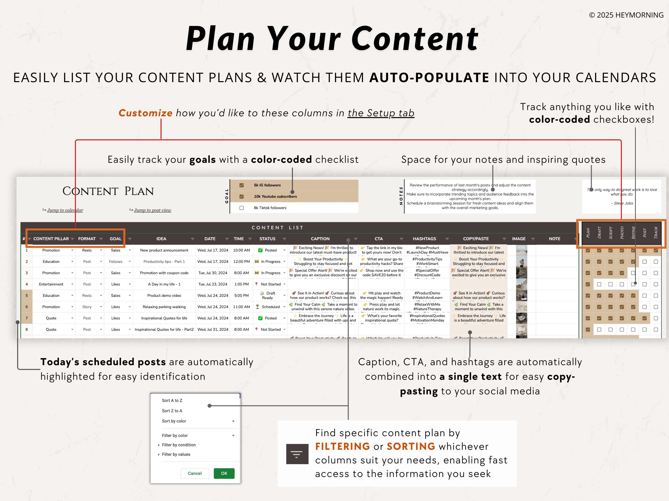 Simple Content Calendar - Hey Morning