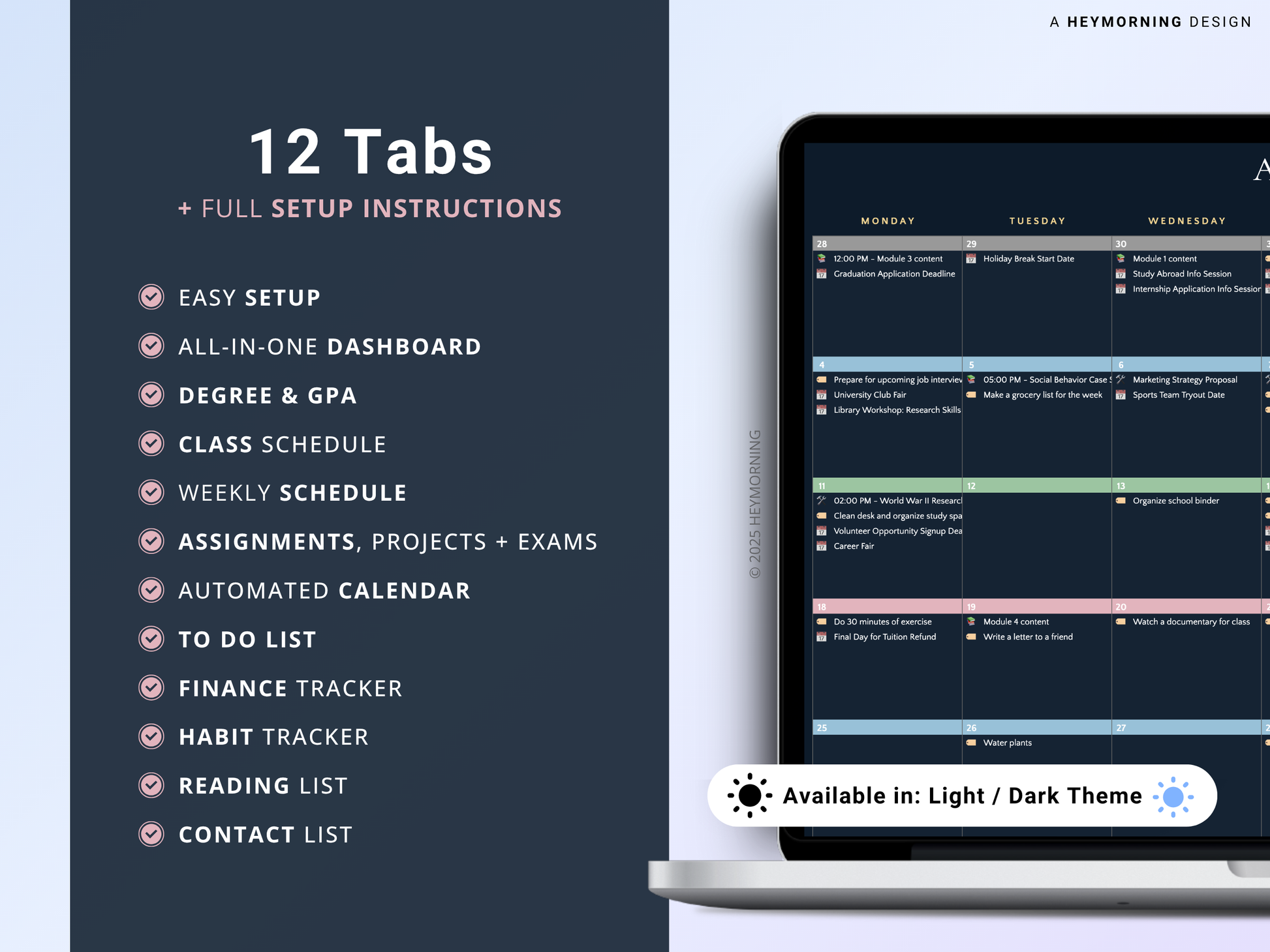 All-in-One Student Planner - Dark - Hey Morning