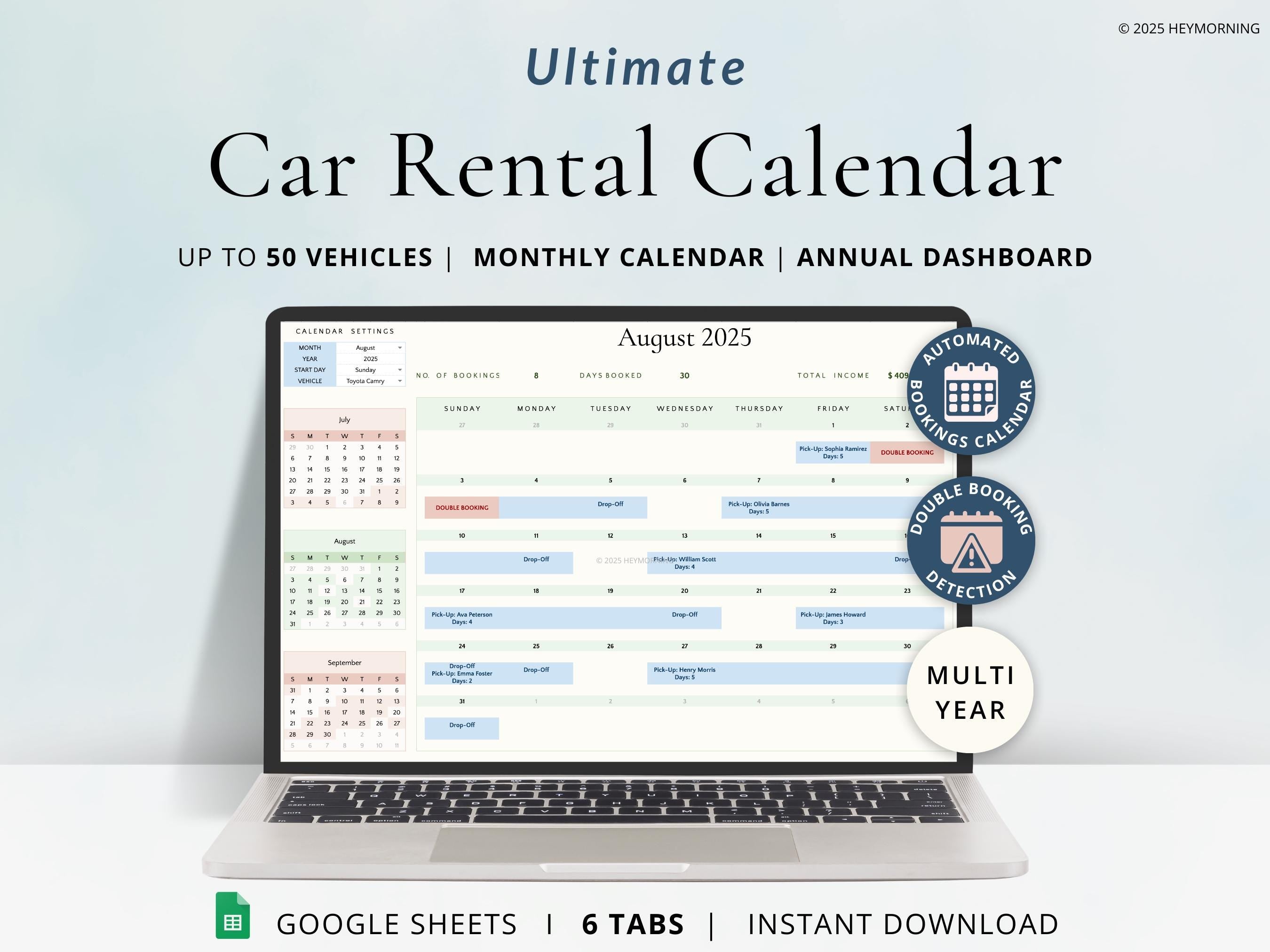 Car Rental Booking Calendar - Hey Morning