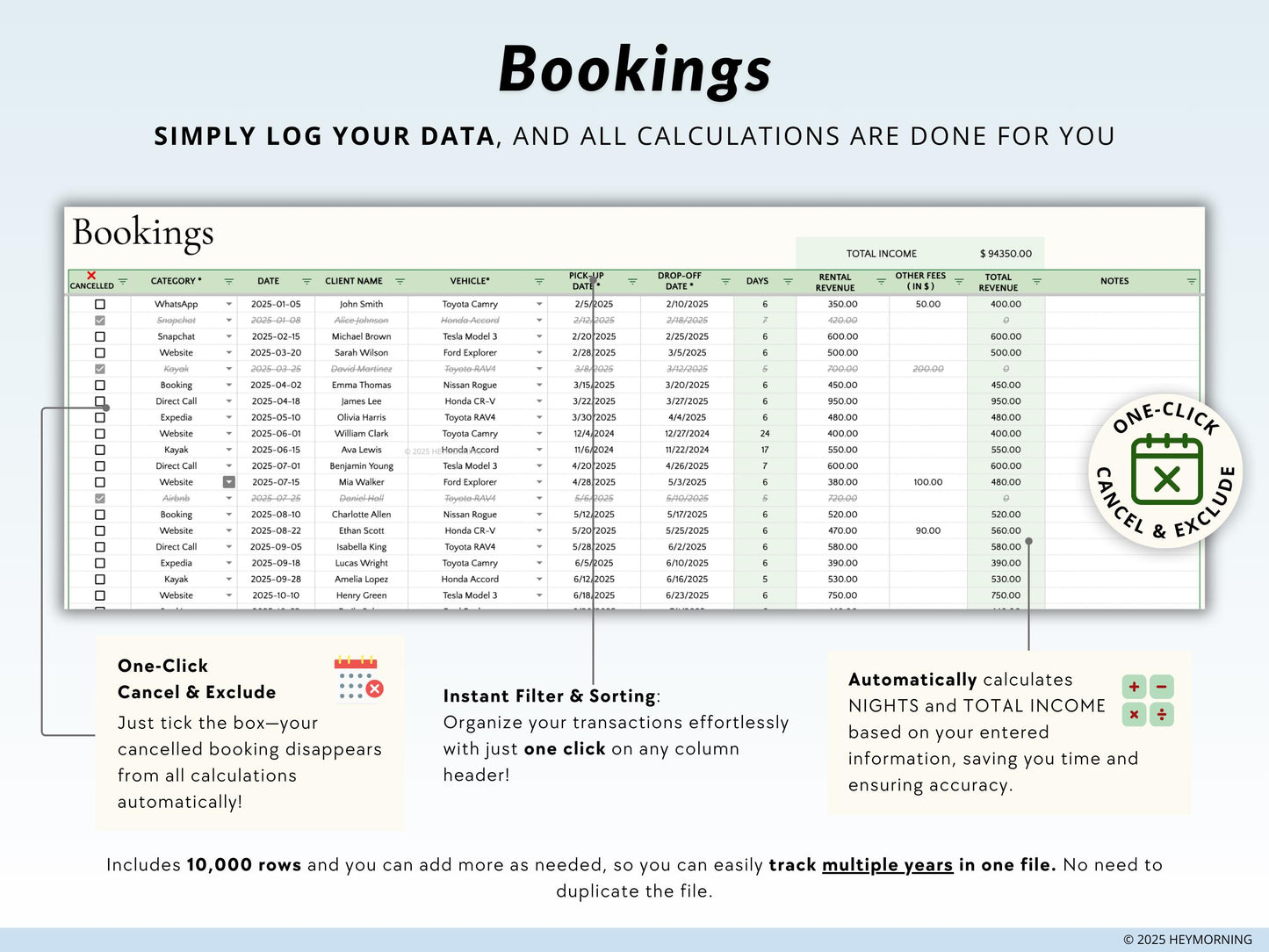 Car Rental Booking Calendar - Hey Morning