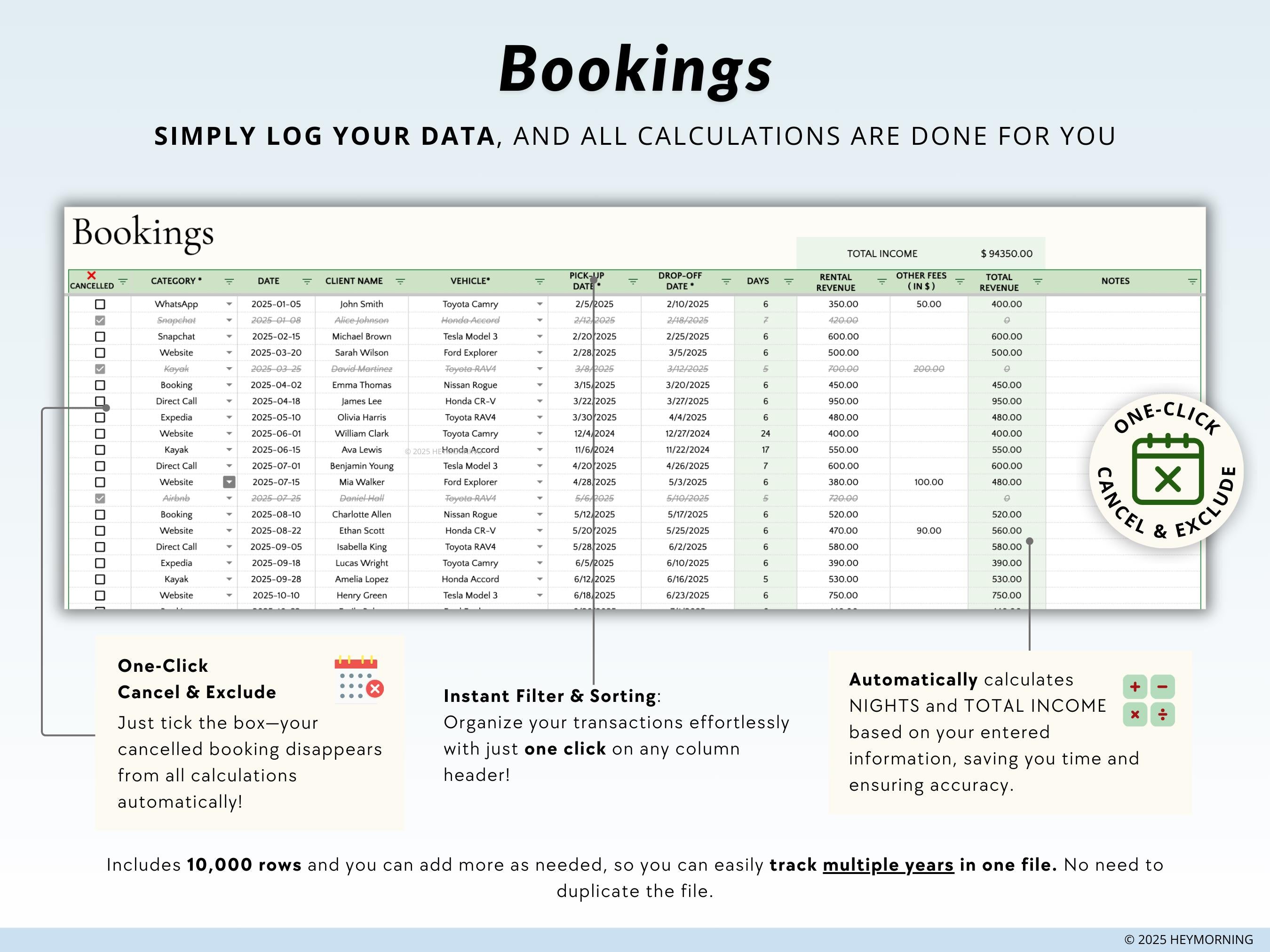 Car Rental Booking Calendar - Hey Morning