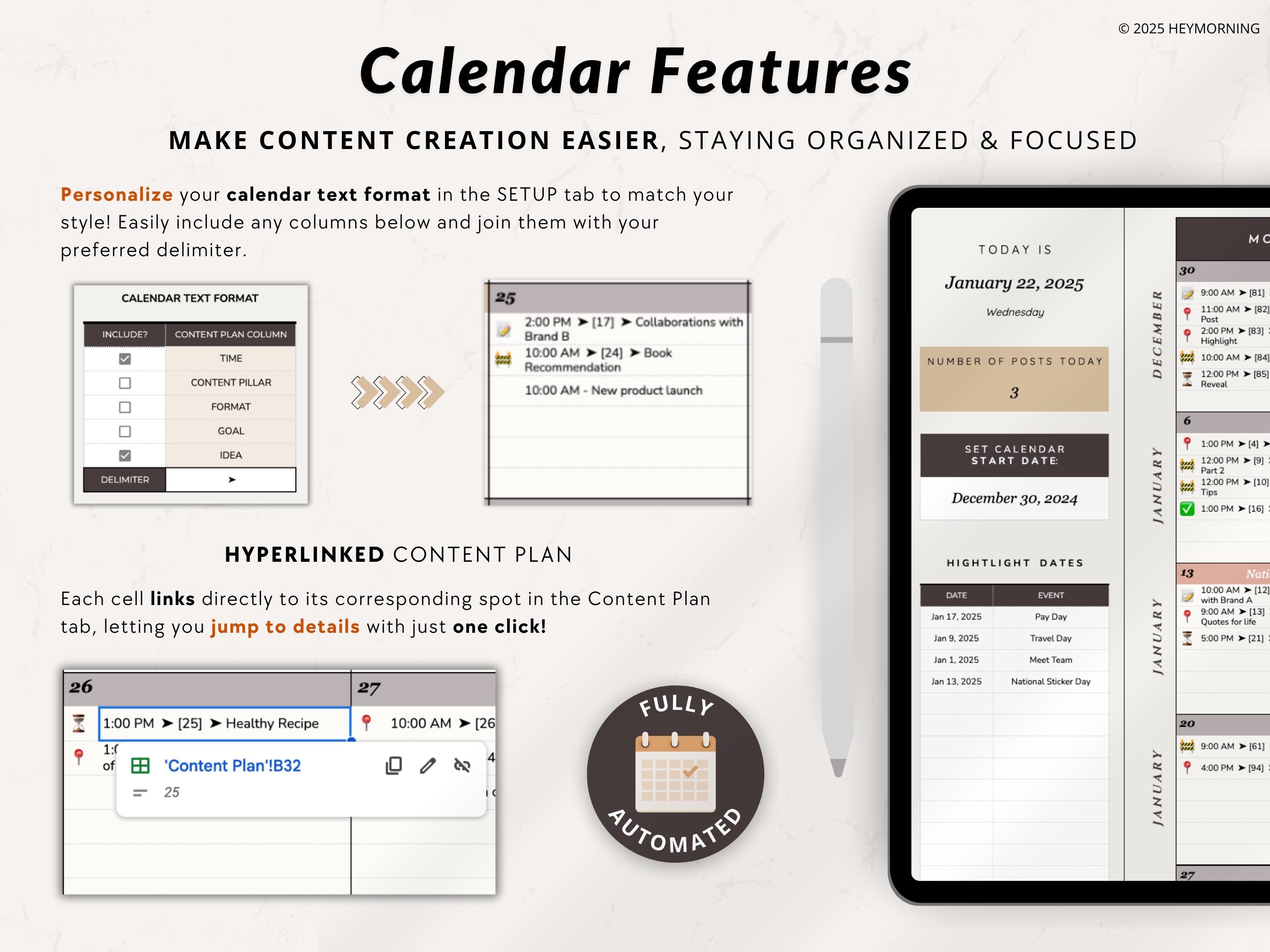 Simple Content Calendar - Hey Morning
