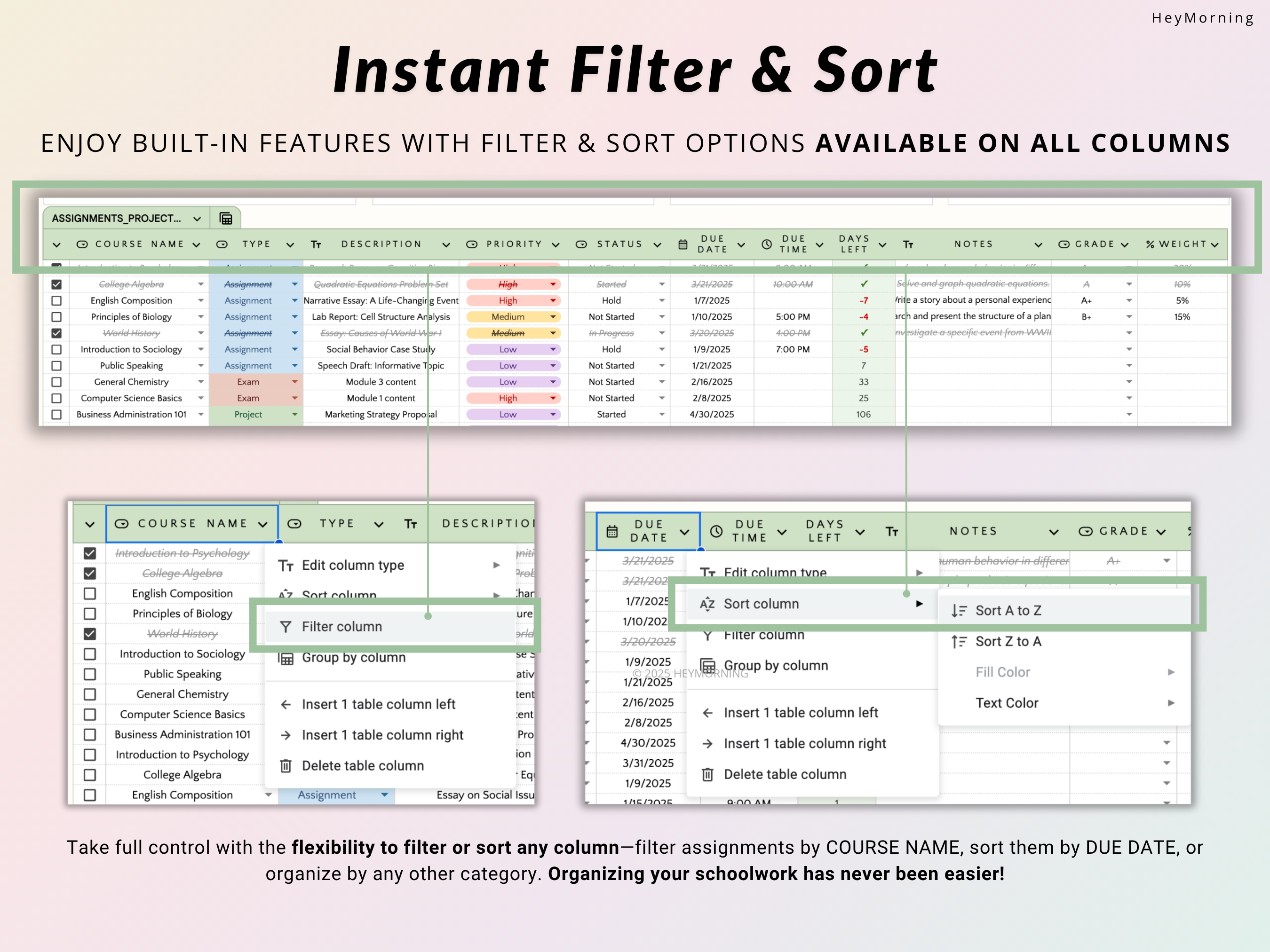 Assignment Tracker - Pastel - Hey Morning