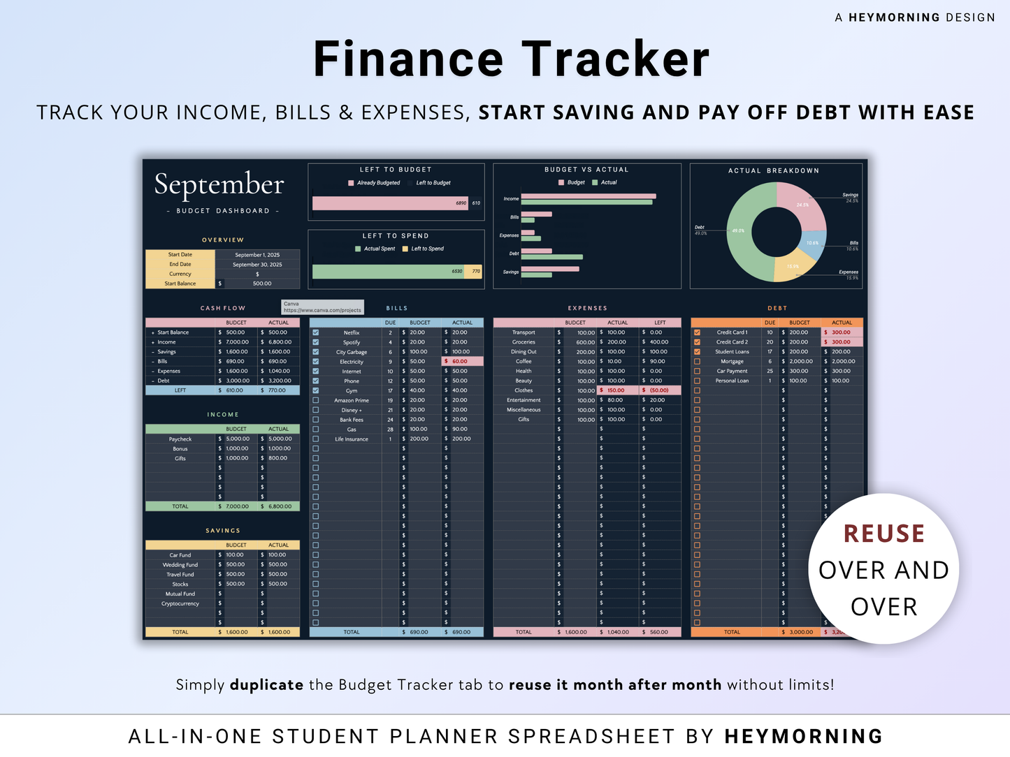 All-in-One Student Planner - Dark - Hey Morning