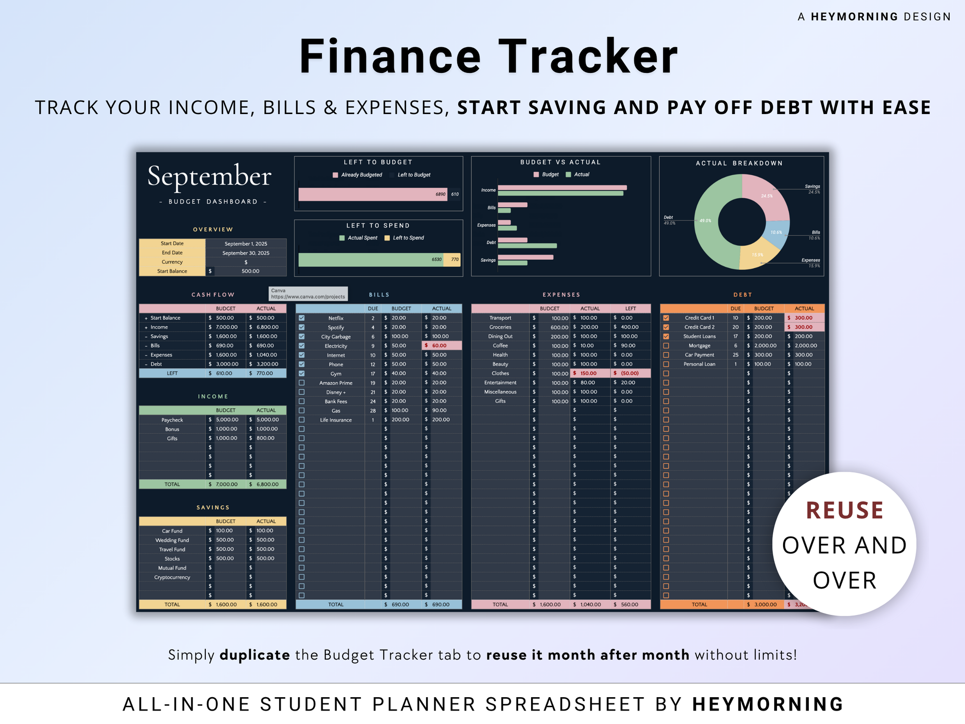 All-in-One Student Planner - Dark - Hey Morning
