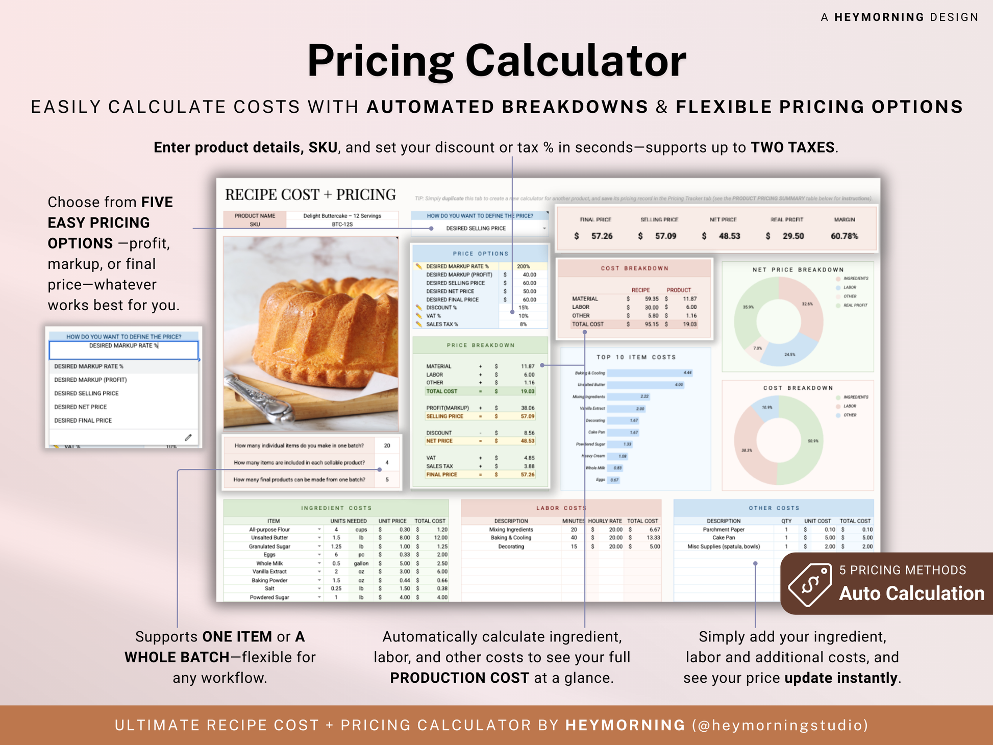 Recipe Cost + Pricing Calculator