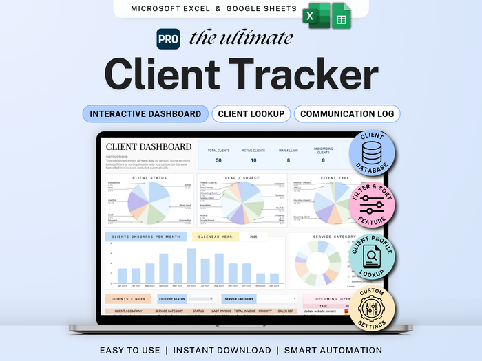 Ultimate Client Tracker CRM for Small Business - Google Sheets & Excel ...