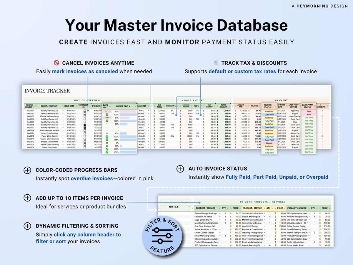 Ultimate Client Invoice Tracker & Generator - Google Sheets & Excel ...