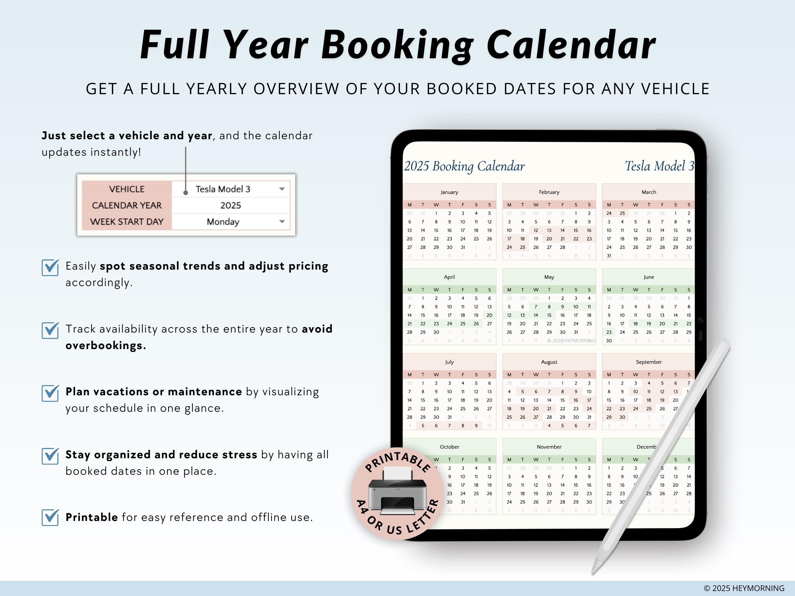 Car Rental Booking Calendar - Hey Morning